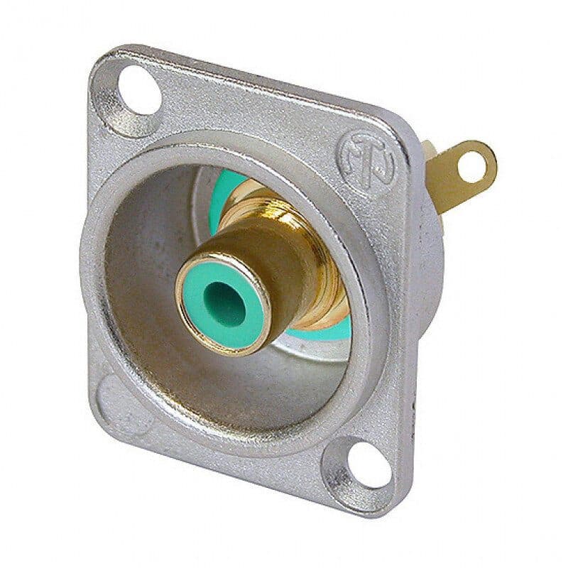 Connettore RCA femmina da pannello, isolante verde, contatti dorati - NEUTRIK NEU-NF2D-5