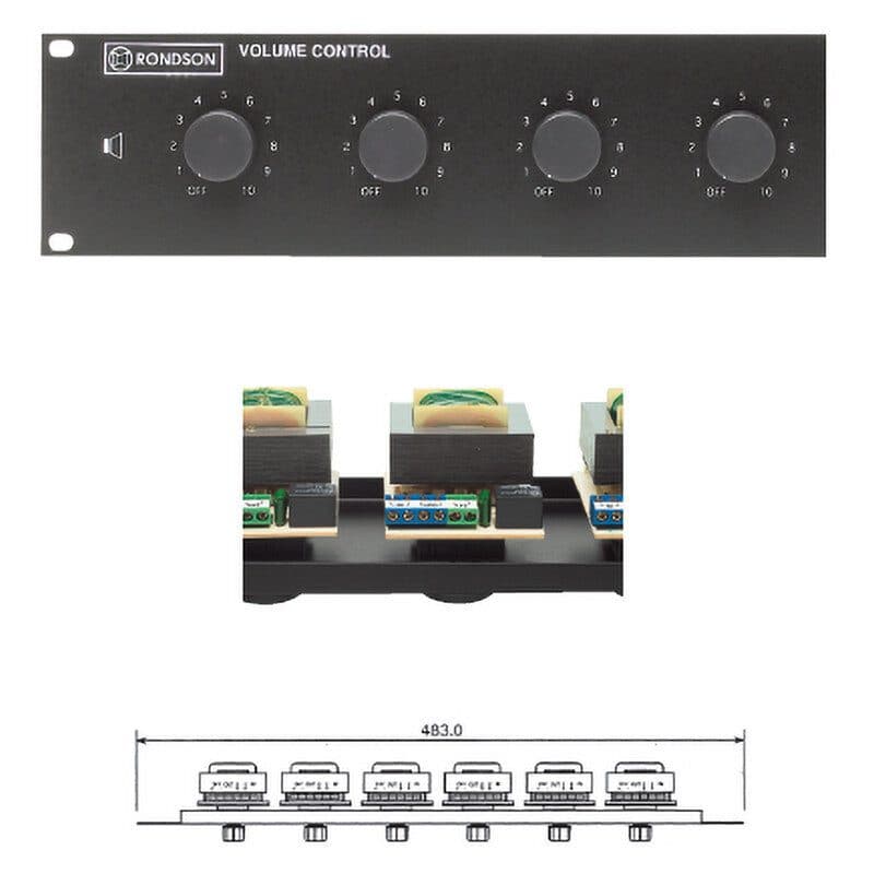 Pannello 19" 2U con 6 attenuatori linea 100V - RONDSON RON-00203