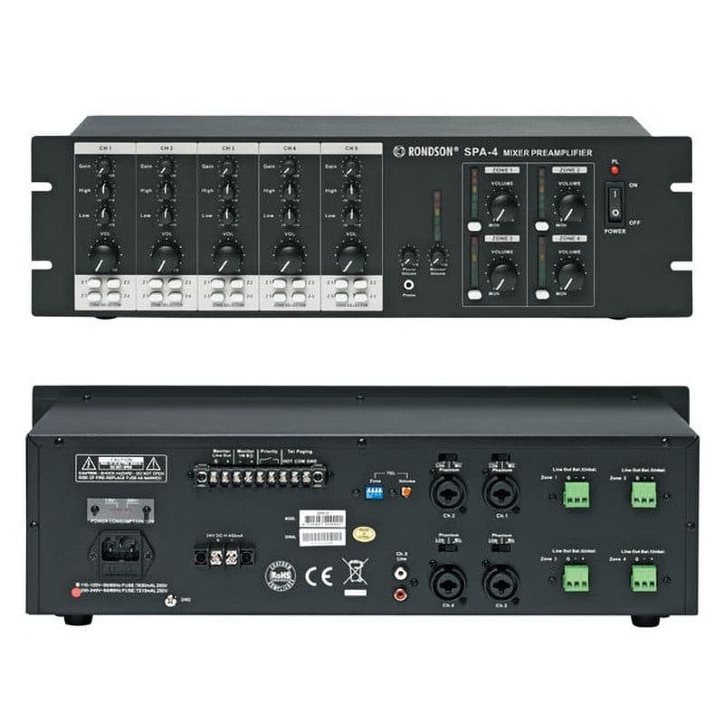 Preamplificatore mixer 5 ingressi 4 zone - RONDSON RON-02042