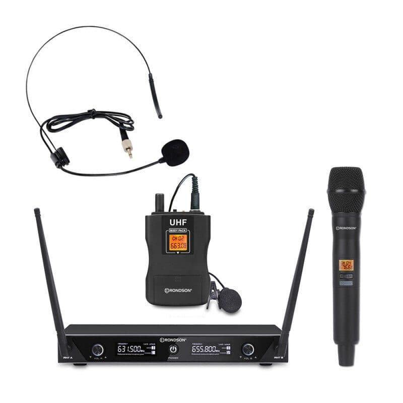 Set radiomicrofoni UHF palmare e bodypack lavalier e archetto - RONDSON RON-02523-2