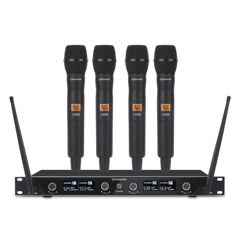 Set 4 radiomicrofoni UHF 4ch PLL 658-687,1MHz rack 19" - RONDSON RON-02524-2