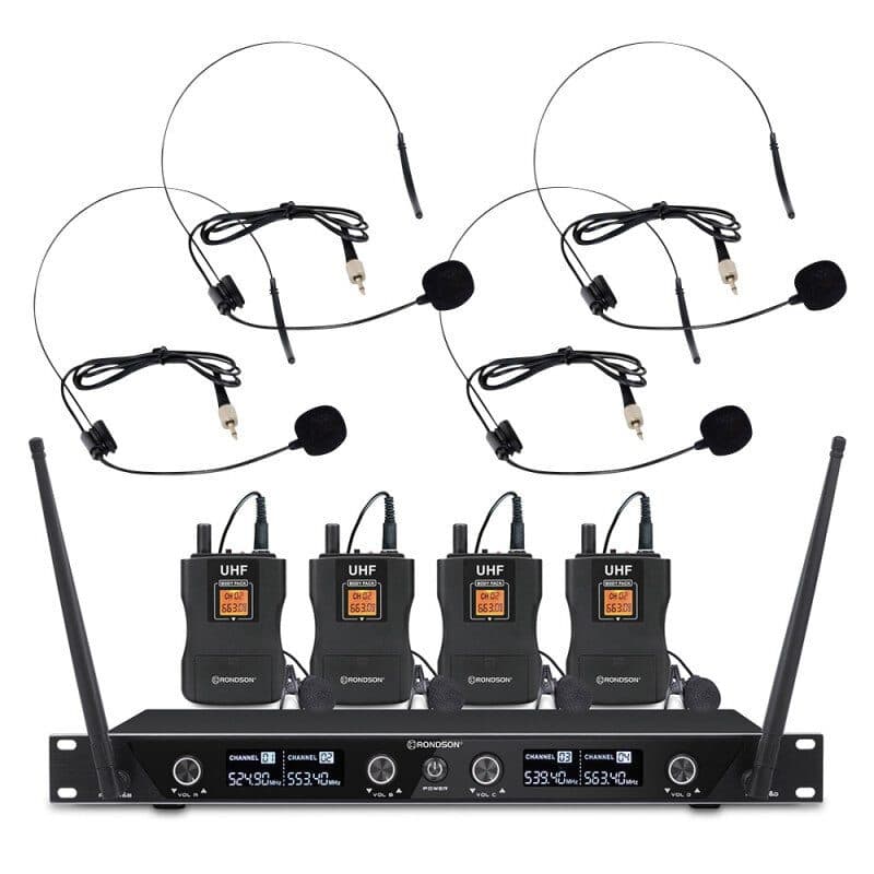 Set radiomicrofoni UHF 4 canali 4 bodypack lavalier e ad archetto - RONDSON RON-02525-1
