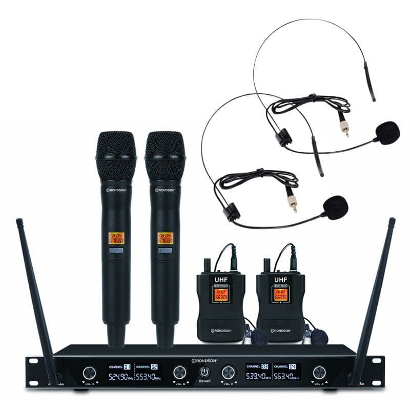 Set radiomicrofoni UHF 2 palmari 2 bodypack lavalier e archetto - RONDSON RON-02526-3