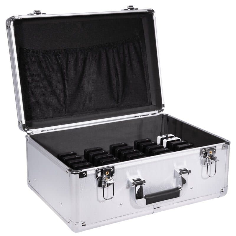 Sistema UHF visite guidate 2 TX lavalier 28 RX auricolare valigia 30 scomparti - RONDSON RON-02897