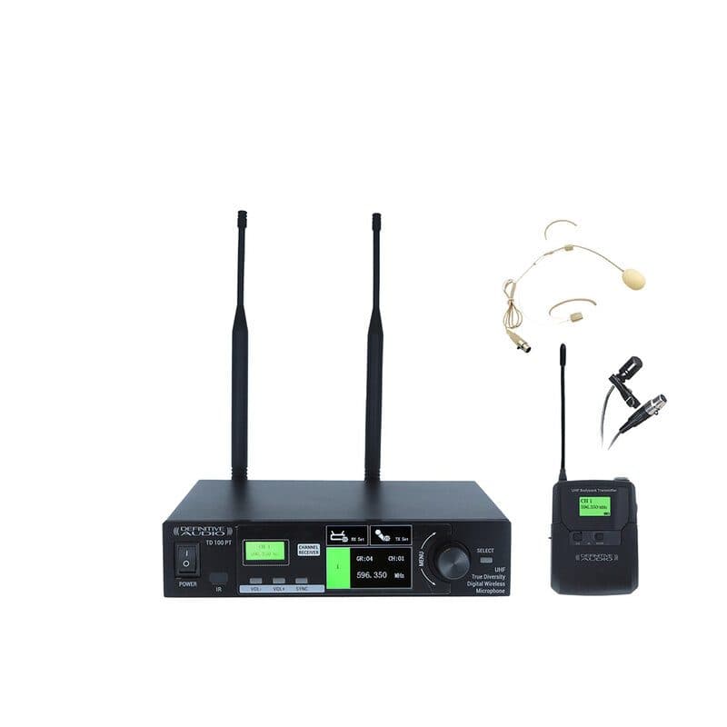 Radiomicrofono UHF bodypack con archetto e lavalier, ricevitore mezzo rack - DEFINITIVE AUDIO TD 100 PT
