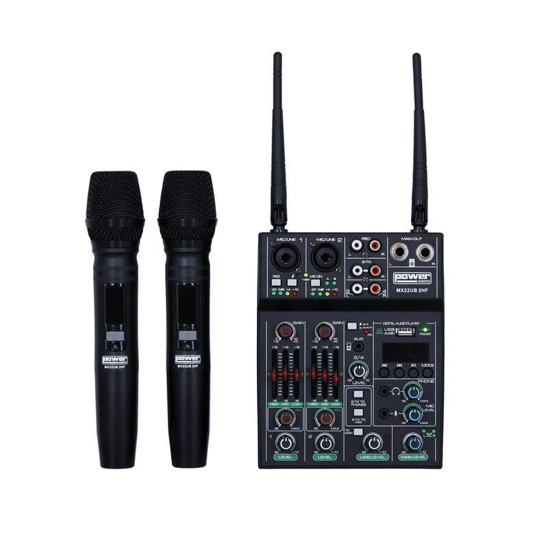 Kit mixer 2+2 canali con 2 radiomicrofoni - POWER ACOUSTICS MX 22 UB 2HF