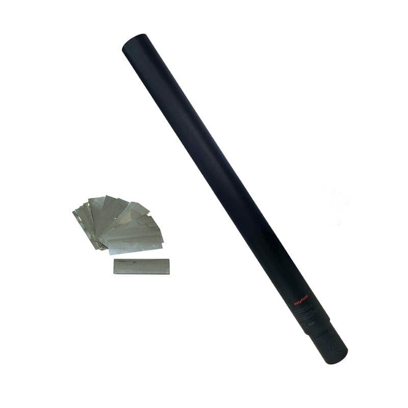 Cannone easyFetti 64 cm Ø5 cm coriandoli metallici argento 55x17 mm - Showven SPK-EFC80X50R55X17MS