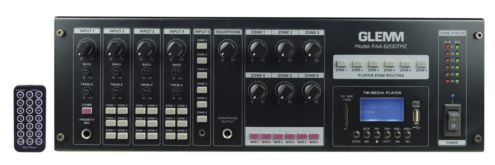 Amplificatore PA 1200W - 6 zone - Glemm PAA 6200TMZ