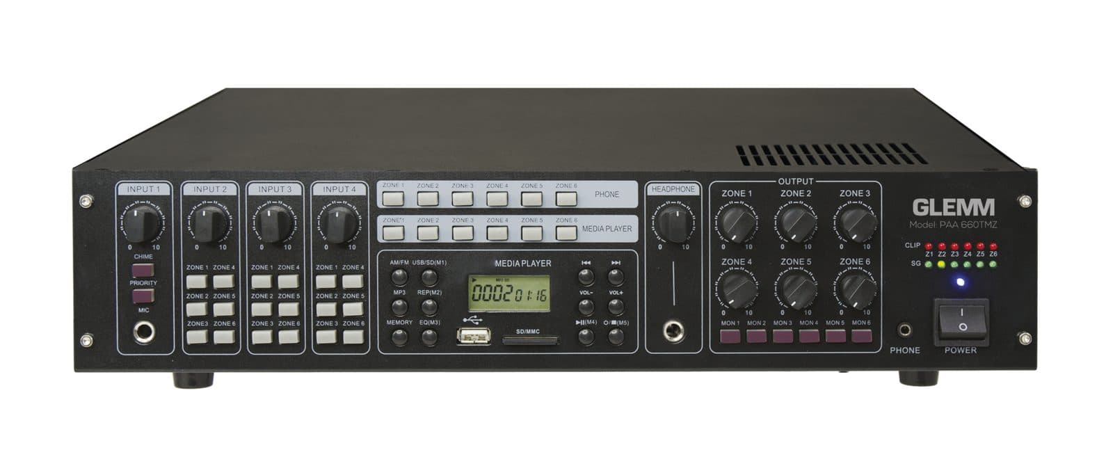 Amplificatore PA 360W - 6 zone - Glemm PAA 660TMZ