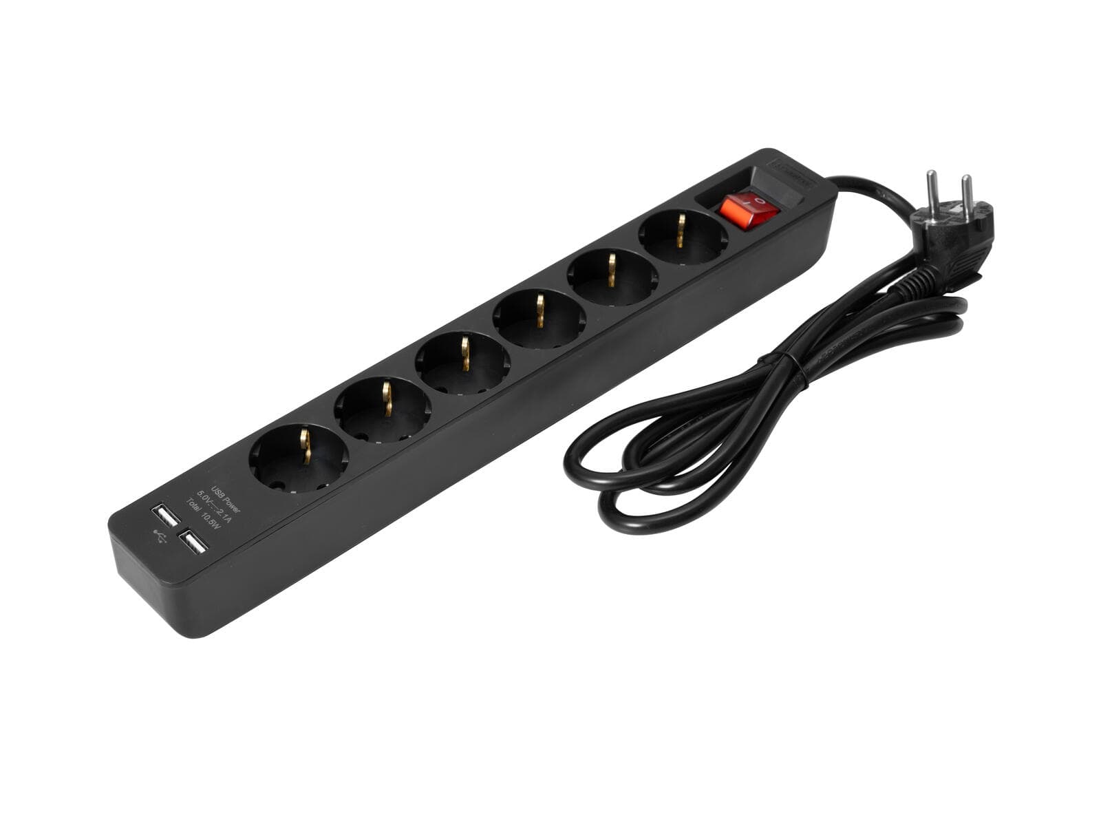EUROLITE Distribuzione ON-1 a 6 prese + 2 USB nera - 30240157