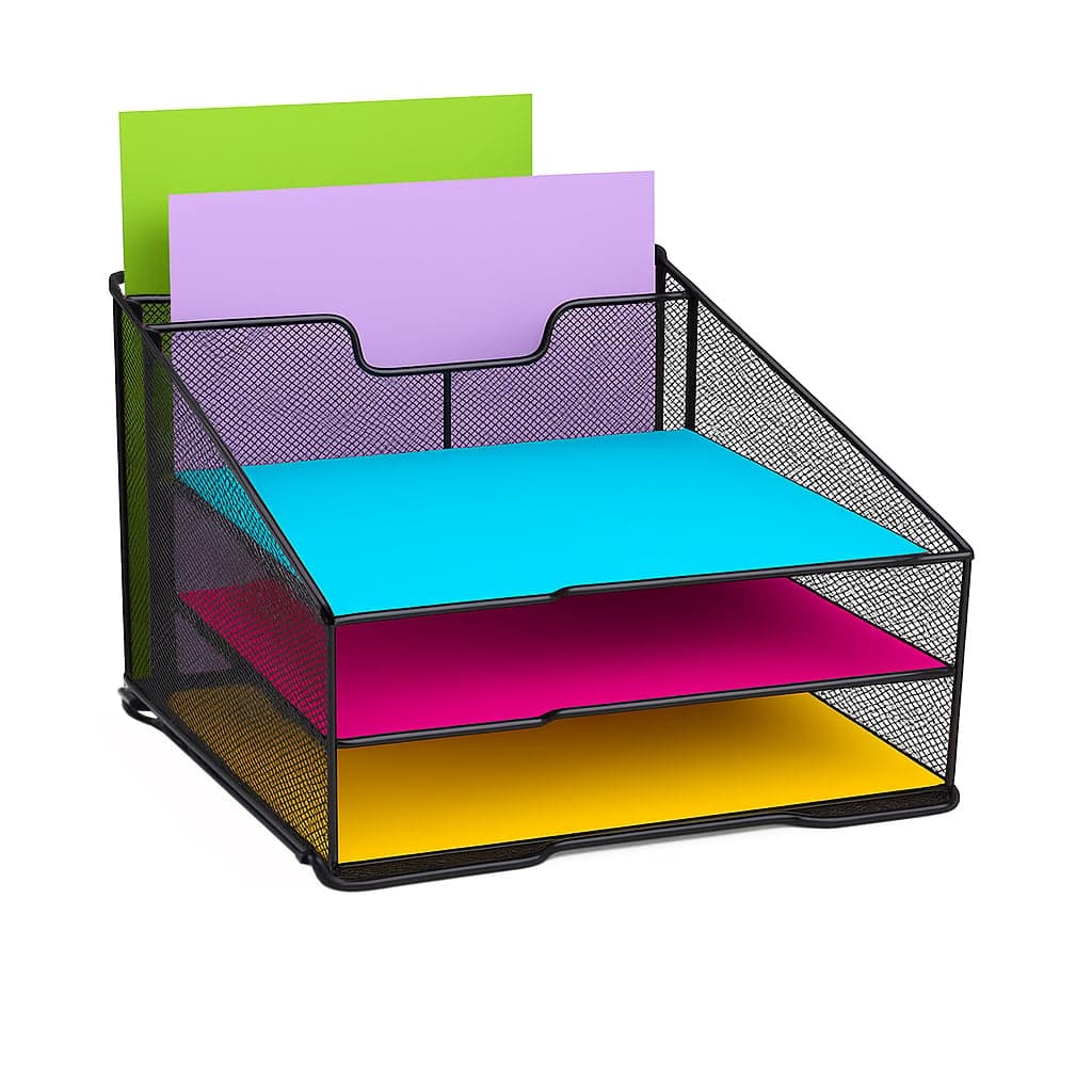 Organizer da Scrivania a 3 Vassoi e 2 Sezioni Verticali Nero - Techly I-FILE-HOLDER1