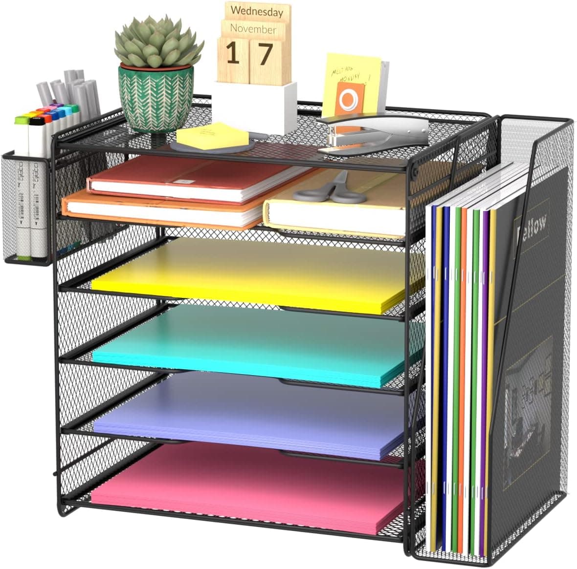 Organizer da Scrivania 5 Vassoi Sezione Verticale e Portapenne - Techly I-FILE-HOLDER2