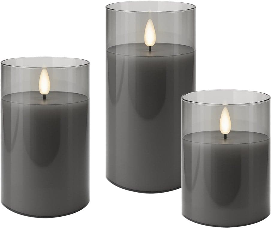 Set 3 Candele LED in Vera Cera in Vetro con Timer Grigio - Goobay I-LED-CANDLES3GR