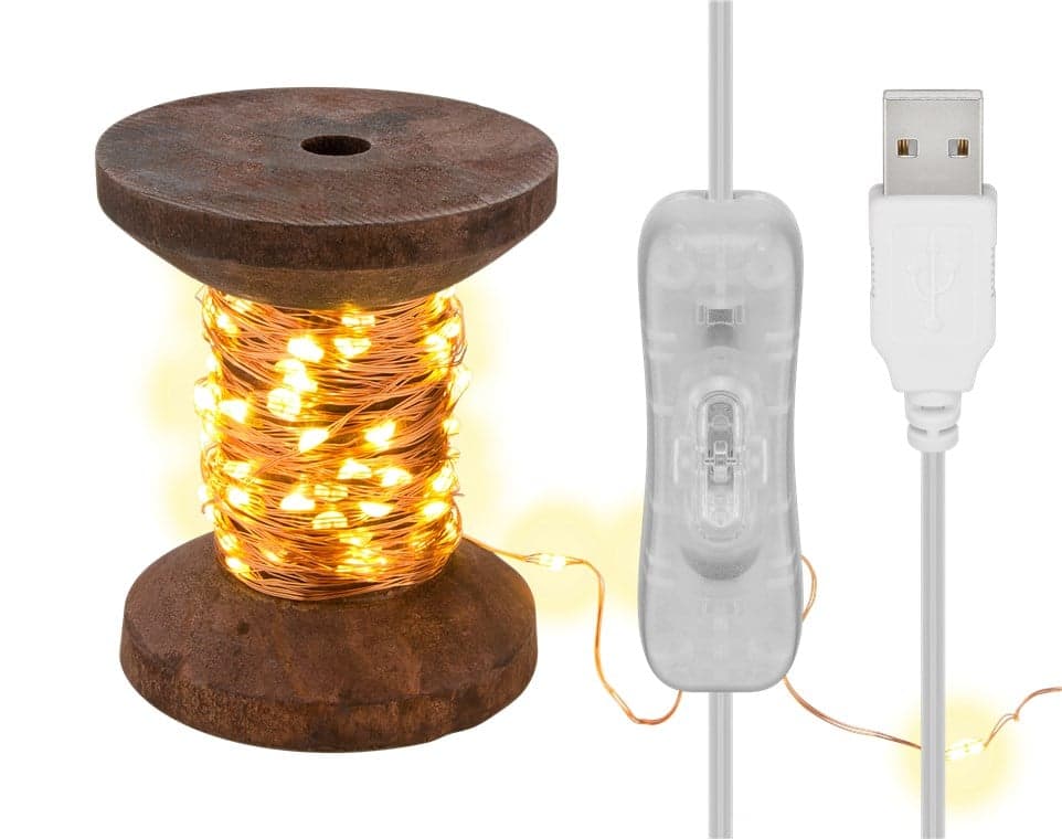 Bobina con filo di rame 100 LED IP21 USB interruttore On/Off - Goobay I-LED-CHAIN100YARN