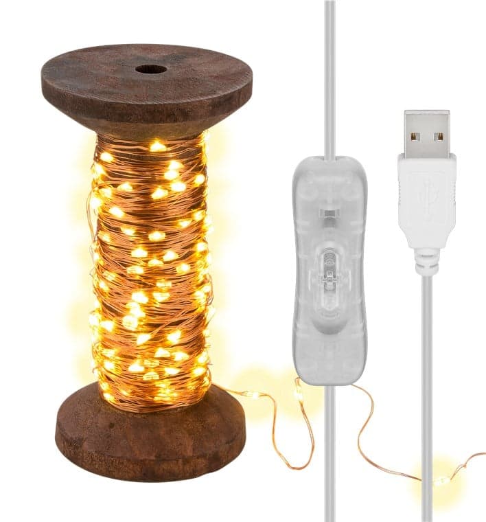 Bobina con filo di rame 150 LED IP22 USB interruttore On/Off - Goobay I-LED-CHAIN150YARN