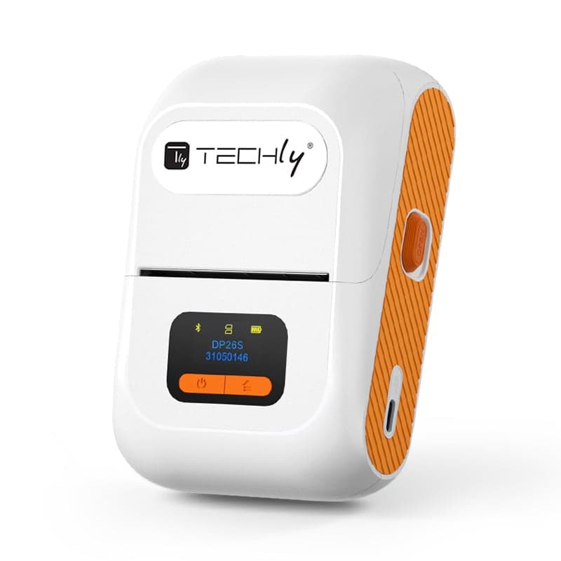 Mini Etichettatrice Stampante Termica Bluetooth con Display Portatile USB-C - Techly I-PRINT002