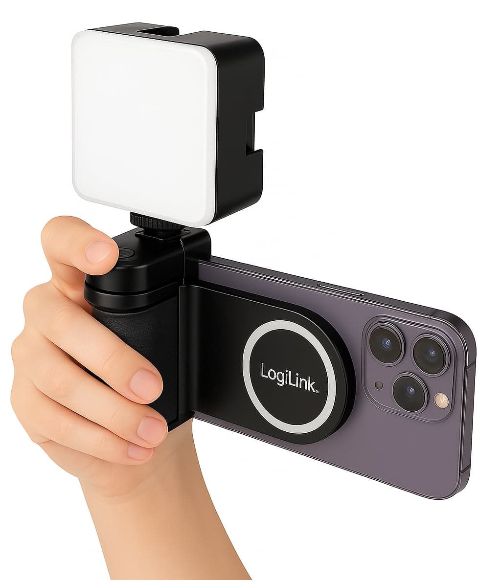 Impugnatura Magnetica per Smartphone con Telecomando Wireless e Luce a 3 Livelli - Logilink I-SMART-GRIP-MAG