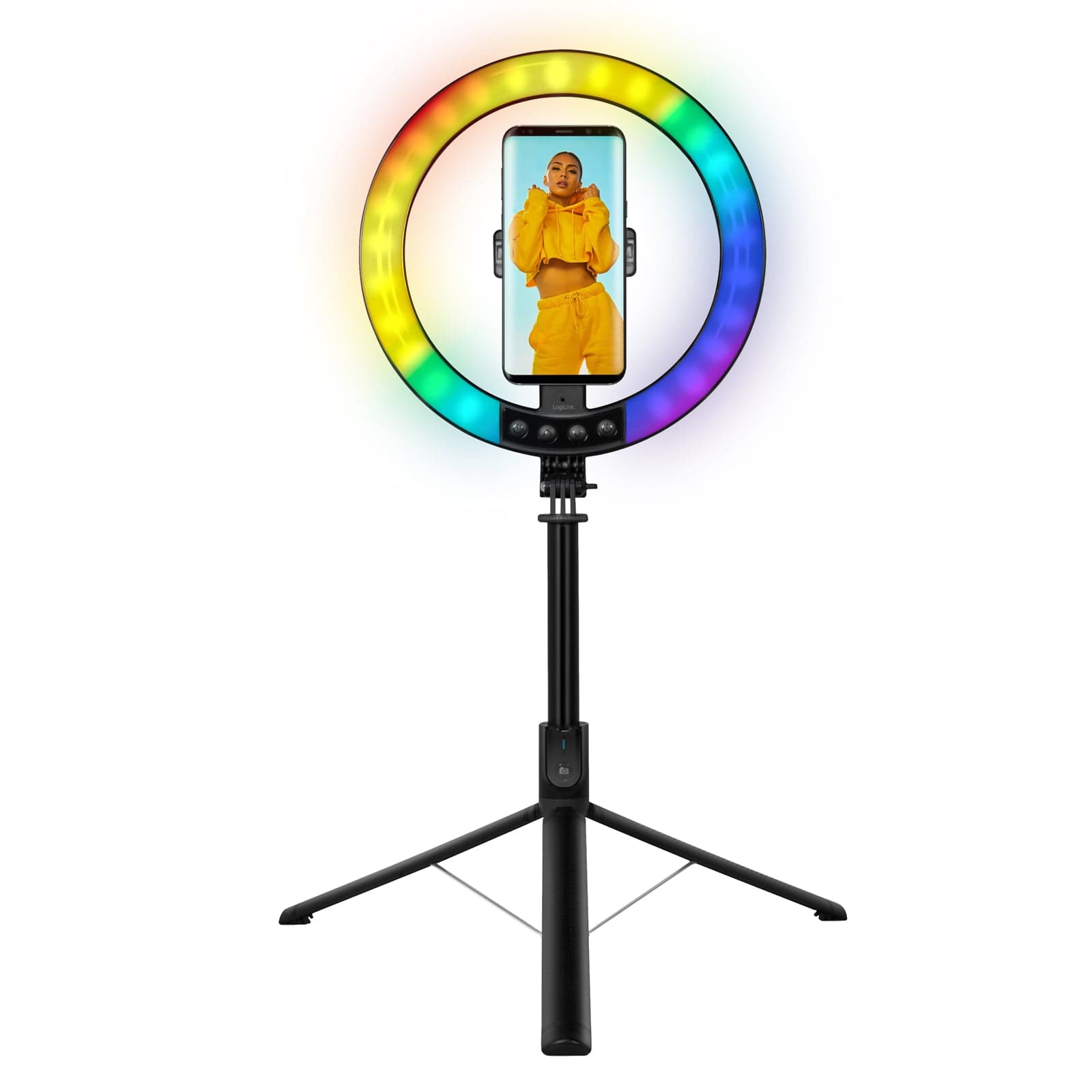 Luce LED 26RGB Anello ø25cm con Treppiede Estensibile Selfie Stick - Logilink I-SMART-RING25T