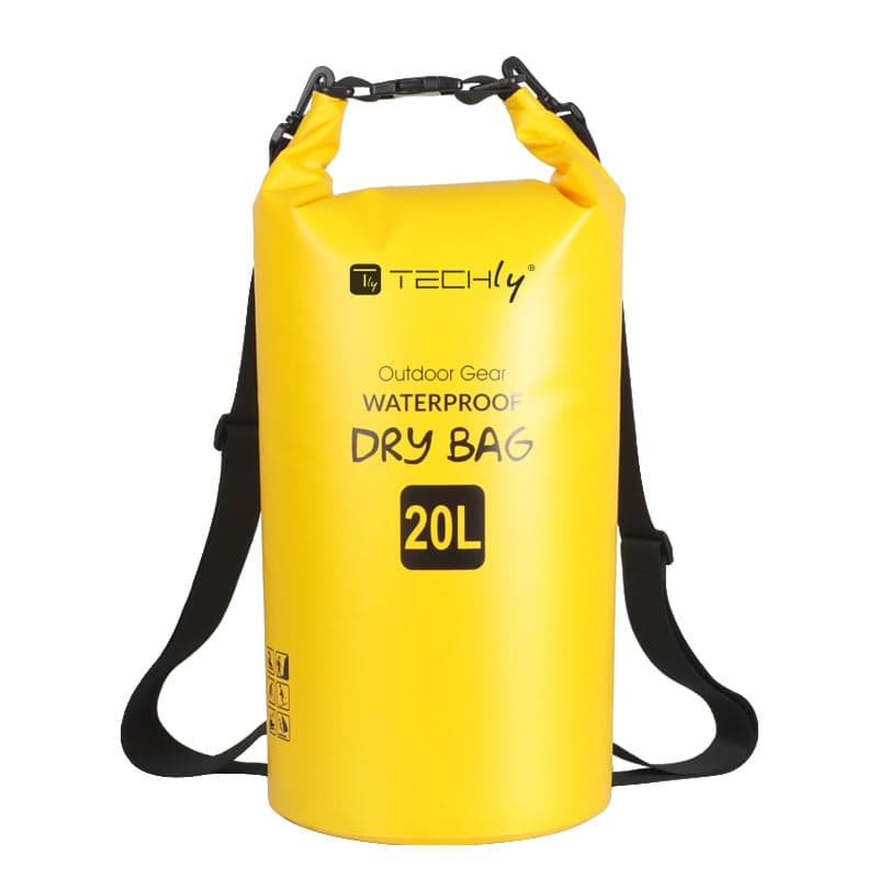 Sacca Impermeabile 20L Dry Bag Tracolla Regolabile Giallo - Techly ICA-NB5 WP1020Y