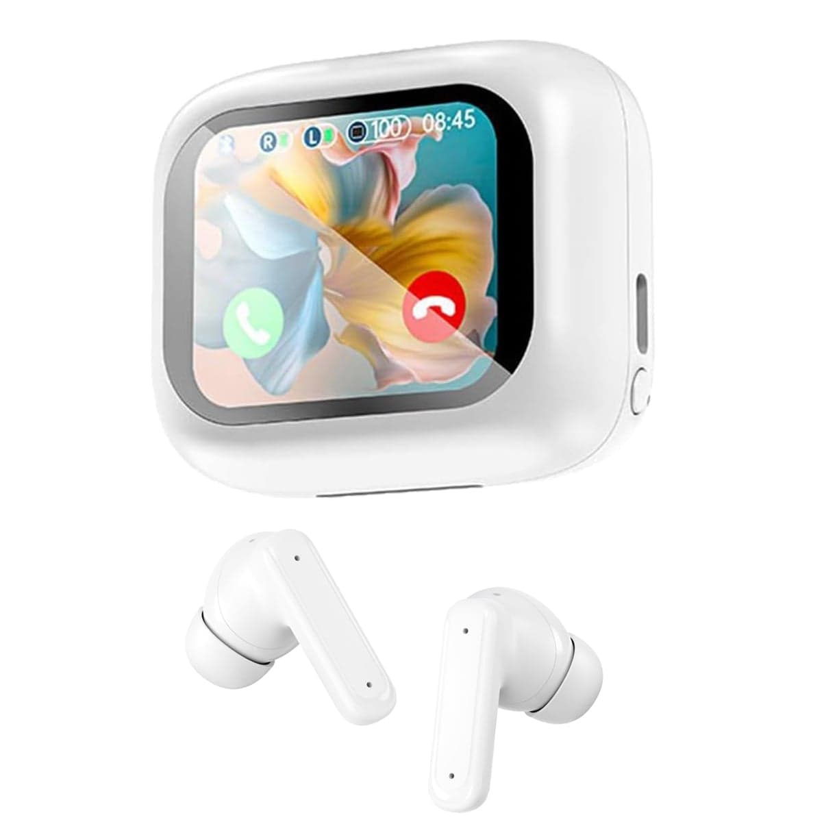 Cuffie Auricolari BT con Custodia Smart Touch Screen LCD ANC Bianco - Techly ICC SB-BLT08W