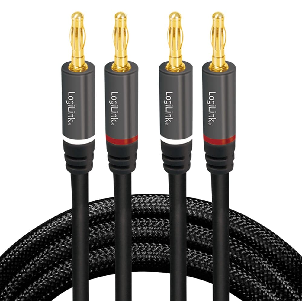 Cavo per Altoparlanti 2x2 Spinotti a Banana Nylon Nero 5m - Logilink ICOC 25-SB-050