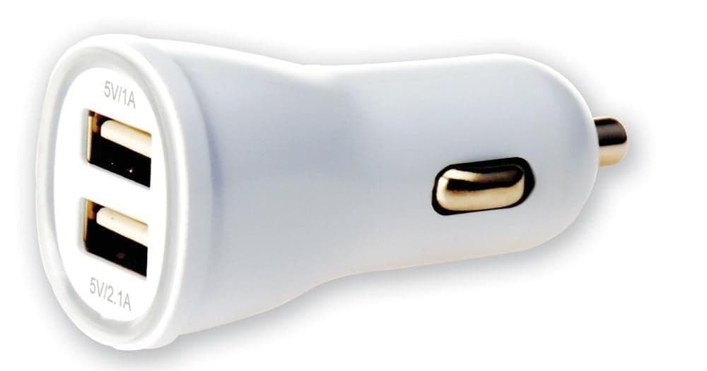 Caricatore da Auto Universale 2 Porte USB 5V 1A e 2.1A Bianco - Techly IUSB2-CAR2-2A2P