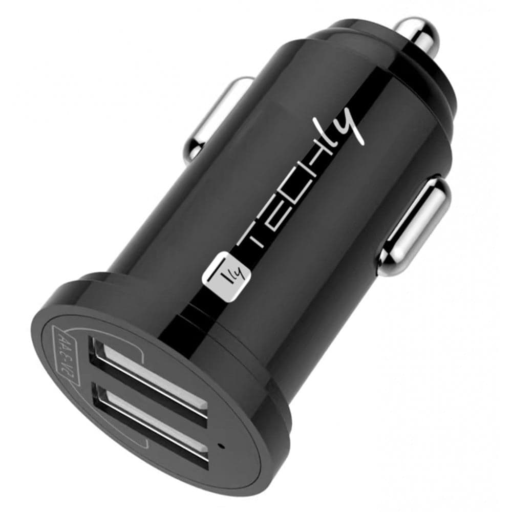 Mini Caricatore da Auto 2 Porte USB-A 12W/2.4A Nero - Techly IUSB2-CAR5-A24