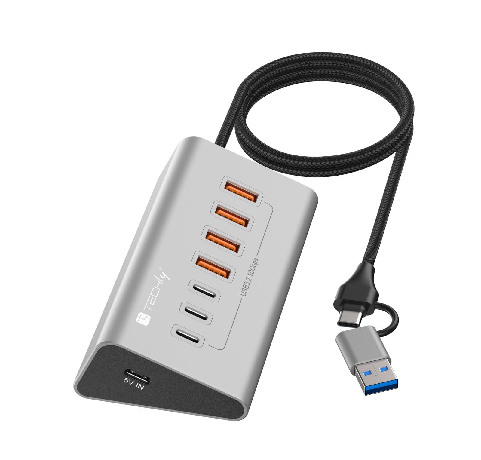 Hub USB 3.2 Gen2 7 Porte 4x USB-A 3x USB-C in Metallo - Techly IUSB32-HUB7-4A3C