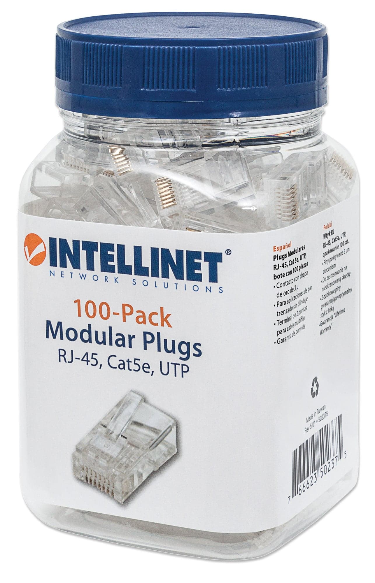 Confezione 100 Plug RJ45 UTP per Cavo Flessibile Cat5E - Intellinet IWP-JAR-C5F